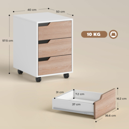 HOMCOM Mobile File Cabinet, Small Filing Cabinet with 3 Drawers, Lockable Casters for Office, Oak & White - Aosom UK - thumbnail 3