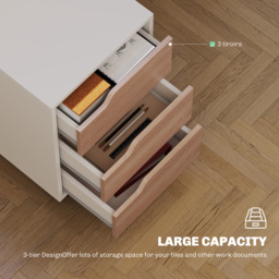 HOMCOM Mobile File Cabinet, Small Filing Cabinet with 3 Drawers, Lockable Casters for Office, Oak & White - Aosom UK - thumbnail 4