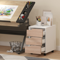 HOMCOM Mobile File Cabinet, Small Filing Cabinet with 3 Drawers, Lockable Casters for Office, Oak & White - Aosom UK - thumbnail 8