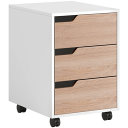 HOMCOM Mobile File Cabinet, Small Filing Cabinet with 3 Drawers, Lockable Casters for Office, Oak & White - Aosom UK - thumbnail 1