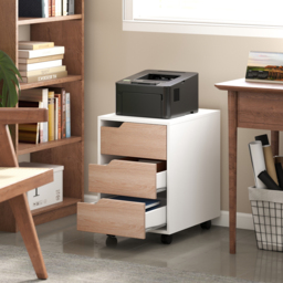 HOMCOM Mobile File Cabinet, Small Filing Cabinet with 3 Drawers, Lockable Casters for Office, Oak & White - Aosom UK - thumbnail 2