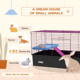 PawHut Chinchillas Small Rabbit Guinea Pig Small Animal Cage, Pet Playhouse, with Platform, Ramp, 99 x 52 x 53cm, Black - Aosom UK - thumbnail 4