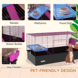 PawHut Chinchillas Small Rabbit Guinea Pig Small Animal Cage, Pet Playhouse, with Platform, Ramp, 99 x 52 x 53cm, Black - Aosom UK - thumbnail 5