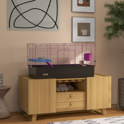 PawHut Chinchillas Small Rabbit Guinea Pig Small Animal Cage, Pet Playhouse, with Platform, Ramp, 99 x 52 x 53cm, Black - Aosom UK - thumbnail 2