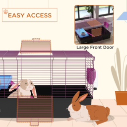 PawHut Chinchillas Small Rabbit Guinea Pig Small Animal Cage, Pet Playhouse, with Platform, Ramp, 99 x 52 x 53cm, Black - Aosom UK - thumbnail 7
