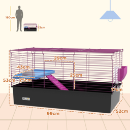 PawHut Chinchillas Small Rabbit Guinea Pig Small Animal Cage, Pet Playhouse, with Platform, Ramp, 99 x 52 x 53cm, Black - Aosom UK - thumbnail 3