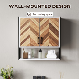 HOMCOM Bathroom Cabinet Wall Mounted, Bathroom Wall Cabinet Medicine Cabinet with 2 Doors, Adjustable Shelf, Walnut - thumbnail 4