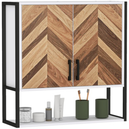 HOMCOM Bathroom Cabinet Wall Mounted, Bathroom Wall Cabinet Medicine Cabinet with 2 Doors, Adjustable Shelf, Walnut - thumbnail 1