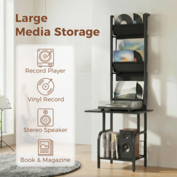 HOMCOM Vinyl Record Player Stand Record Storage with Player Stand Oxford Fabric Pockets Bottom Shelf, Black - thumbnail 4