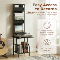 HOMCOM Vinyl Record Player Stand Record Storage with Player Stand Oxford Fabric Pockets Bottom Shelf, Black - thumbnail 5