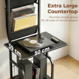 HOMCOM Vinyl Record Player Stand Record Storage with Player Stand Oxford Fabric Pockets Bottom Shelf, Black - thumbnail 6