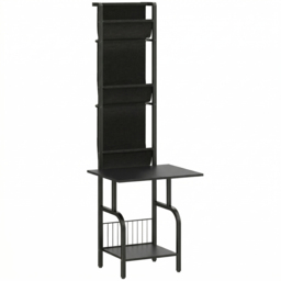 HOMCOM Vinyl Record Player Stand Record Storage with Player Stand Oxford Fabric Pockets Bottom Shelf, Black - thumbnail 1