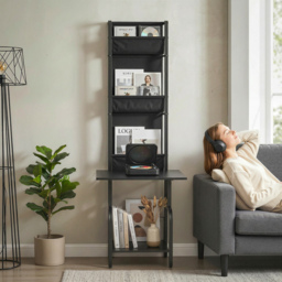 HOMCOM Vinyl Record Player Stand Record Storage with Player Stand Oxford Fabric Pockets Bottom Shelf, Black - thumbnail 9