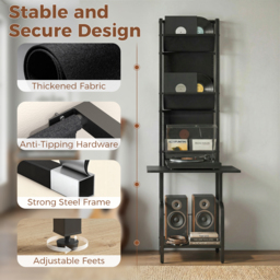 HOMCOM Vinyl Record Player Stand Record Storage with Player Stand Oxford Fabric Pockets Bottom Shelf, Black - thumbnail 7