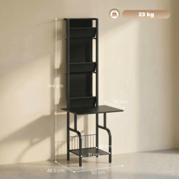 HOMCOM Vinyl Record Player Stand Record Storage with Player Stand Oxford Fabric Pockets Bottom Shelf, Black - thumbnail 3