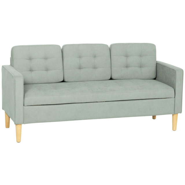 HOMCOM 3 Seater Sofa, 169cm Couch with Hidden Storage, Wood Legs, Light Grey - image 1