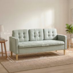 HOMCOM 3 Seater Sofa, 169cm Couch with Hidden Storage, Wood Legs, Light Grey - thumbnail 3