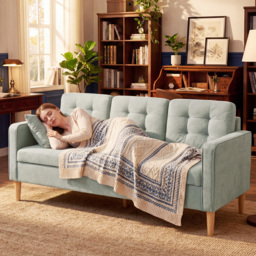 HOMCOM 3 Seater Sofa, 169cm Couch with Hidden Storage, Wood Legs, Light Grey - thumbnail 9