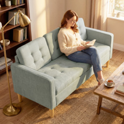 HOMCOM 3 Seater Sofa, 169cm Couch with Hidden Storage, Wood Legs, Light Grey - thumbnail 7