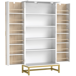 HOMCOM 119.5 cm Kitchen Cupboard, Freestanding Kitchen Cabinet with Double Doors, 5 Tiers, 12 Spice Racks, White