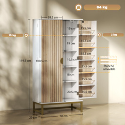 HOMCOM 119.5 cm Kitchen Cupboard, Freestanding Kitchen Cabinet with Double Doors, 5 Tiers, 12 Spice Racks, White - thumbnail 3