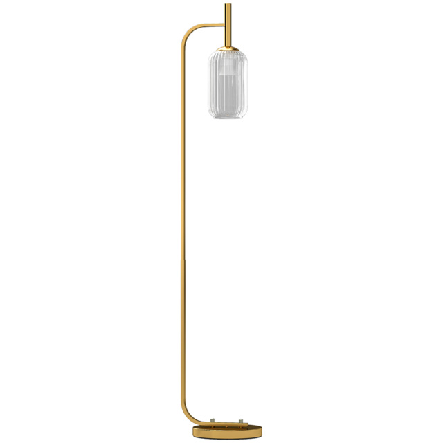 HOMCOM LED Floor Lamp for Living Room with Glass Lampshade, Modern Standing Lamp with Foot Switch, Adjustable Brightness, 2700K for Bedroom, Gold Tone - image 1