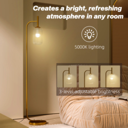 HOMCOM LED Floor Lamp for Living Room with Glass Lampshade, Modern Standing Lamp with Foot Switch, Adjustable Brightness, 2700K for Bedroom, Gold Tone - thumbnail 5