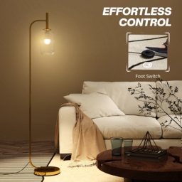 HOMCOM LED Floor Lamp for Living Room with Glass Lampshade, Modern Standing Lamp with Foot Switch, Adjustable Brightness, 2700K for Bedroom, Gold Tone - thumbnail 7