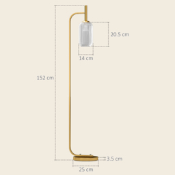 HOMCOM LED Floor Lamp for Living Room with Glass Lampshade, Modern Standing Lamp with Foot Switch, Adjustable Brightness, 2700K for Bedroom, Gold Tone - thumbnail 3