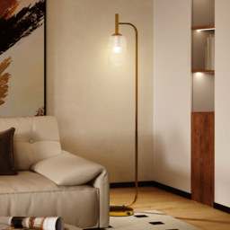 HOMCOM LED Floor Lamp for Living Room with Glass Lampshade, Modern Standing Lamp with Foot Switch, Adjustable Brightness, 2700K for Bedroom, Gold Tone - thumbnail 9