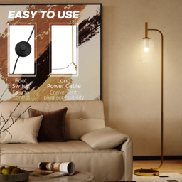 HOMCOM LED Floor Lamp for Living Room with Glass Lampshade, Modern Standing Lamp with Foot Switch, Adjustable Brightness, 2700K for Bedroom, Gold Tone - thumbnail 6