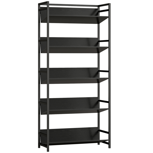 HOMCOM Bookshelf 5-Tier Metal Frame Room Divider Bookcase Storage Shelves for Living Room Black - image 1