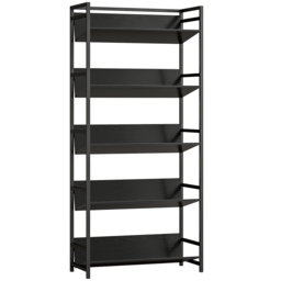 HOMCOM Bookshelf 5-Tier Metal Frame Room Divider Bookcase Storage Shelves for Living Room Black - thumbnail 1