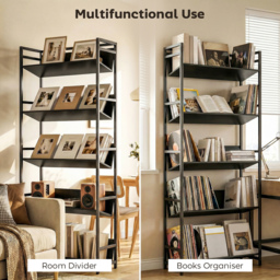 HOMCOM Bookshelf 5-Tier Metal Frame Room Divider Bookcase Storage Shelves for Living Room Black - thumbnail 4