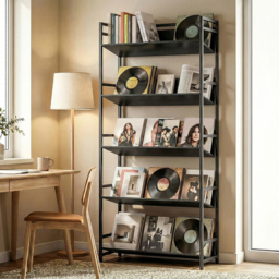 HOMCOM Bookshelf 5-Tier Metal Frame Room Divider Bookcase Storage Shelves for Living Room Black - thumbnail 2