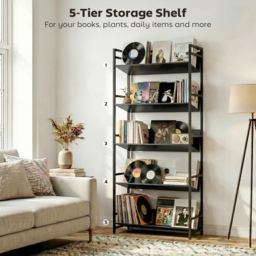 HOMCOM Bookshelf 5-Tier Metal Frame Room Divider Bookcase Storage Shelves for Living Room Black - thumbnail 5