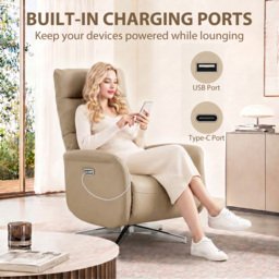 HOMCOM Power Recliner Chair, Swivel Electric Reclining Chair with Type C+USB, Recliner Armchair with Footrest, Brown - thumbnail 7