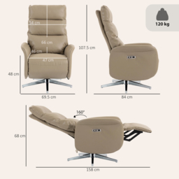 HOMCOM Power Recliner Chair, Swivel Electric Reclining Chair with Type C+USB, Recliner Armchair with Footrest, Brown - thumbnail 3