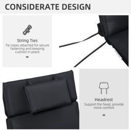 Outsunny Replacement Thick Cushion for Sun Lounger, Recliner Chair Relaxer Pad with Pillow, Black - Aosom UK - thumbnail 5
