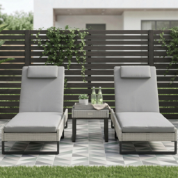 Outsunny 3-piece PE Rattan Sun Lounger Set with Adjustable 5-Position Recliner, Patio Chaise Lounge Chair Set with Cushions, Headrests, Glass Top Square Coffee Table, Light Grey - thumbnail 2