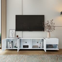 High-Gloss Black and White TV Cabinet with 3 Doors, Ample Storage, Modern TV Stand for Living Room, 170L x 29.5W x 40H cm, Black+White - Aosom UK - thumbnail 5