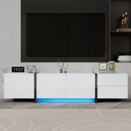 High-Gloss Black and White TV Cabinet with 3 Doors, Ample Storage, Modern TV Stand for Living Room, 170L x 29.5W x 40H cm, Black+White - Aosom UK - thumbnail 4