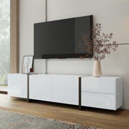 High-Gloss Black and White TV Cabinet with 3 Doors, Ample Storage, Modern TV Stand for Living Room, 170L x 29.5W x 40H cm, Black+White - Aosom UK