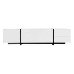 High-Gloss Black and White TV Cabinet with 3 Doors, Ample Storage, Modern TV Stand for Living Room, 170L x 29.5W x 40H cm, Black+White - Aosom UK - thumbnail 2