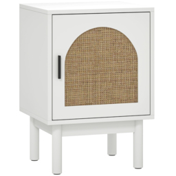 HOMCOM Rattan Bedside Table for Bedroom - White - thumbnail 1