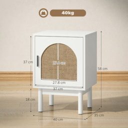 HOMCOM Rattan Bedside Table for Bedroom - White - thumbnail 3