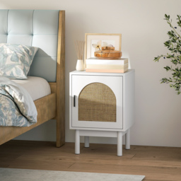 HOMCOM Rattan Bedside Table for Bedroom - White - thumbnail 2