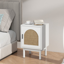 HOMCOM Rattan Bedside Table for Bedroom - White - thumbnail 8