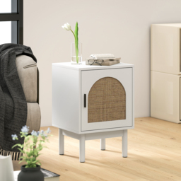 HOMCOM Rattan Bedside Table for Bedroom - White - thumbnail 9
