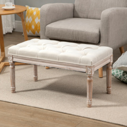 HOMCOM Tufted Ottoman Bench, Linen-Touch Fabric Footstool, Upholstered Accent Seat for Lounge, Bedroom, Corridor, Beige - Aosom UK - thumbnail 7